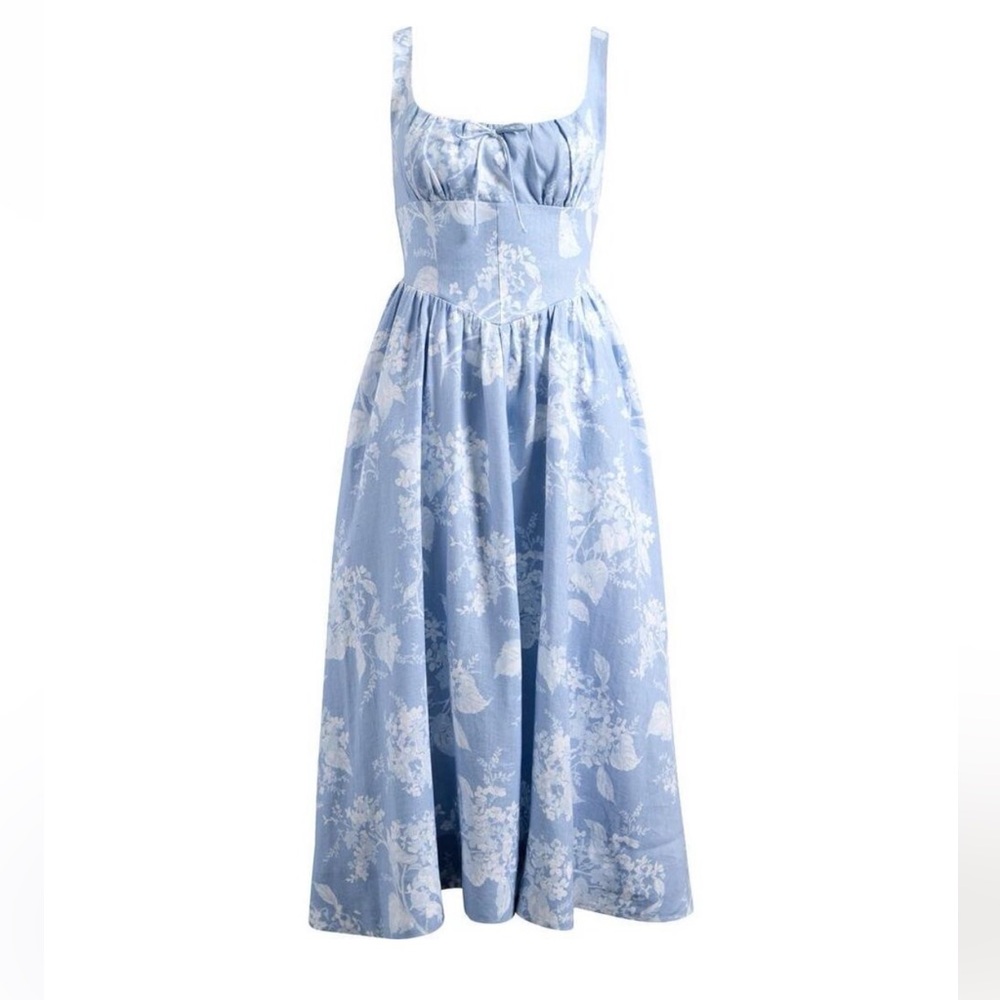 Reformation Women's Blue White Balia Linen Floral Sleeveless Sundress Sz 6